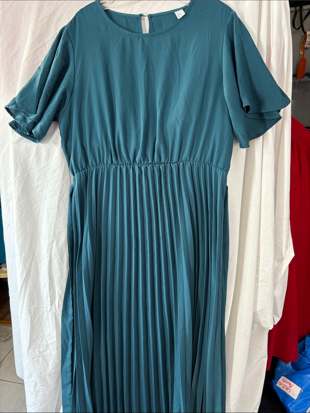 Vintage Teal Pleated Midi Dress - Brand Unspecified